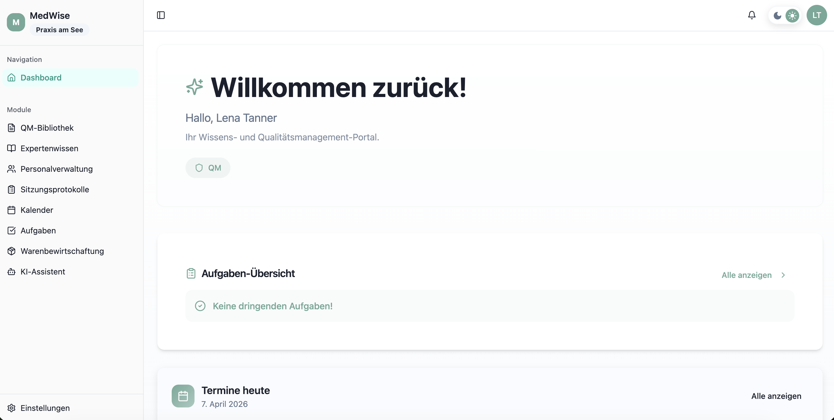 MedWise Dashboard – Übersicht für die Arztpraxis